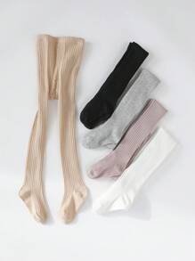 5 件装女童纯色竖条纹紧身裤，适合秋冬季 - 彩色 - 查看 2