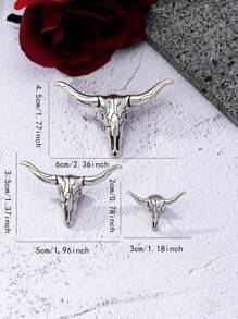 1 件波西米亚西部哥特式复古合金牛头胸针，耐用且用途广泛，适用于服装、包包或帽子，带扣时尚胸针 - 古金色 - 查看 2