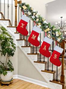 1 PEÇA, Meias de Natal, Meia de Natal Tricotada com Inicial, Meia de Natal com Monograma, Meia de Natal Média Personalizada com Inicial de 12 Polegadas, Meia de Natal Personalizada com Letra de A-Z, Meia de Natal Tricotada Vermelha, Meia de Natal Personalizada com Inicial, Meias de Natal Personalizáveis, Meia de Natal Personalizada para Decoração de Casa