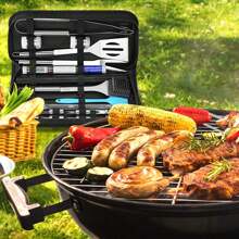 25-Teiliges BBQ Grillbesteck Tool Set aus Edelstahl, mit Grillkoffer und Grillmatte, für Gartengrillfeste, Party, Festsfeiern, Geburtstag, Camping, Geschenk