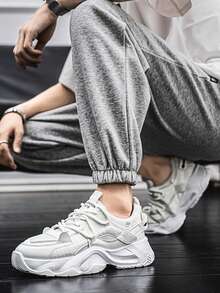 男士厚底时尚潮流运动鞋，黑色运动跑步鞋 - 白色 - 查看 4