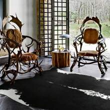 Exquisite Faux Fur Cowhide Rug,  Cow Hide Western Room Decor Rug For Living Room Bedroom, Non Slip Cute Cow Animal Print Floor Carpet For Kids Family - 黑色 - 查看 4