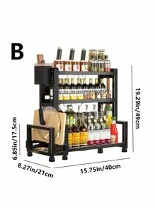 1 Piece Kitchen Spice Storage Rack, Chopstick And Knife Holder Countertop Multi-Functional Kitchenware Storage Rack Multi-Layer, Kitchen Spice Storage Rack Large Capacity, Oil, Salt, Sauce And Vinegar Storage Rack, Kitchen Countertop Chopping Board Pot Lid Storage Rack Black ✅Kitchen Storage Rack Is Perfect For Storing Sauces, Condiments, Cereals, Canned Goods, Salt And Pepper Grinders Or Household Items