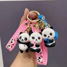 1 件可爱熊猫钥匙扣，带挥手，手机固定熊猫钥匙圈，柔软硅胶材质实用配件，派对和节日的绝佳礼物 - 彩色 - 查看 3