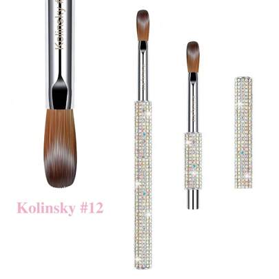 1 pieza Pincel de arte de uñas con rhinestones, Pincel de uñas acrílicas de pelo sintético de marta, Pincel de polvo acrílico para uñas (Plata, Talla 8-18)