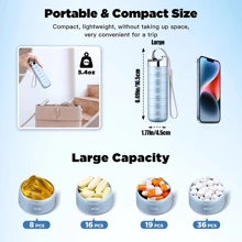 金属旅行药丸收纳盒，便携式防水周药盒，大号铝合金容器，7 天每日药物收纳盒，适用于维生素、鱼油、补充剂、药丸收纳盒旅行药丸盒药盒药丸收纳盒药品储存盒旅行必需品