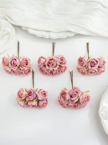 1 Bó hoa (6 bông hoa) Hoa hồng mini nhân tạo, chữ cái, nguyên liệu làm vòng hoa DIY, phụ kiện hộp kẹo, trang trí nhà cửa, đám cưới, hoa cài cổ tay cô dâu, hoa cài ngực, nguyên liệu hoa, Ngày Valentine, Lễ tốt nghiệp, trang trí bánh sinh nhật - Màu dán đậu - Xem 6