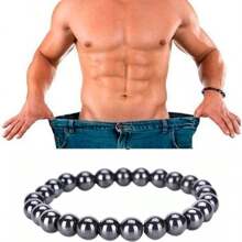 Magnetic Hematite Stone Bracelet, 8mm, For Slimming. - 灰色 - 查看 2