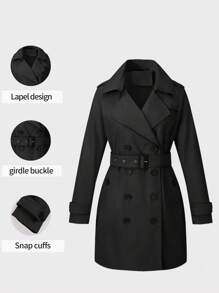 女士中长款口袋夹克，专为春秋季通勤而设计 - 黑色 - 查看 1