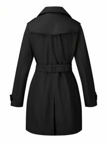 女士中长款口袋夹克，专为春秋季通勤而设计 - 黑色 - 查看 6