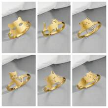 1 chiếc nhẫn mèo cưng bằng thép không gỉ dành cho phụ nữ Punk Animal Cat Nhẫn đeo tay có thể điều chỉnh cho người yêu thú cưng - Vàng - Xem 12