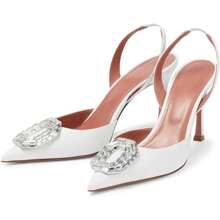 Vertundy Summer Women's Rhinestone Satin Slingback Pumps Pointed Toe Satin Crystal Stiletto High Heels Sandals Party Wedding Bride Pump Dress Shoes White Heels Black Heels White Sandals - 白色 - 查看 2