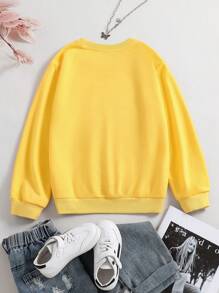 Fashionable Tween Girls Spring Casual Top, Loose Butterfly Print Sweatshirt, Comfortable Tween Girls Vacation Wear - 黃色 - 查看 2