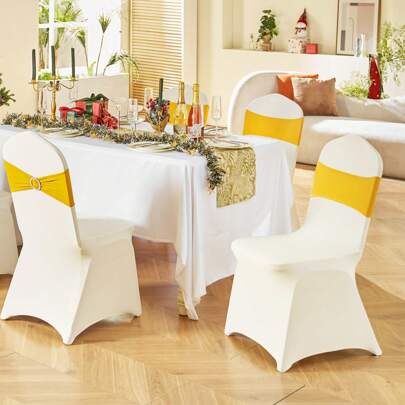 100Pcs Stretch Spandex Folding Chair Covers Universal Fitted Chair Cover Removable Washable Protective Slipcovers For Wedding Holiday Banquet Party Celebration Dining Christmas Decor Ivory White