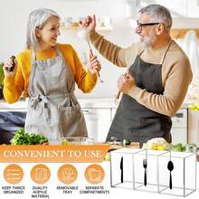 1 件浴室/厨房桌面整理收纳盒，带 3 个隔层，可存放餐具、刀、叉、勺子 - 彩色 - 查看 5