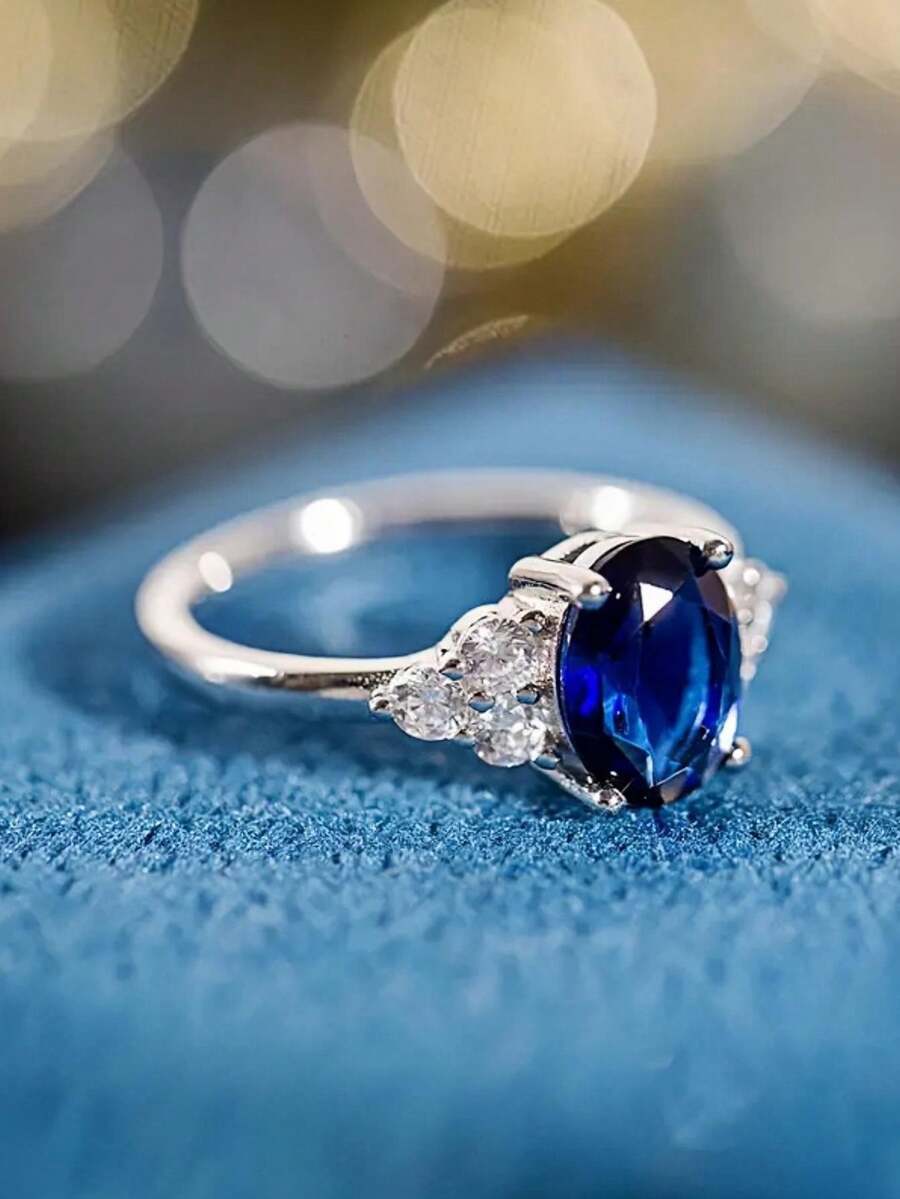 1pc Genuine Captivating Princess Cut Cubic Zirconia SilverTone Women's