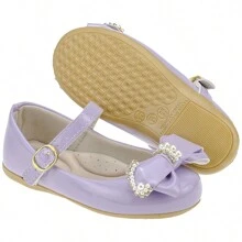 B2A Kids Girls' Pearl Bow Party Shoes Delicate Patent Leather Shiny Comfortable Promotion 2026 - 紫色 - 查看 5