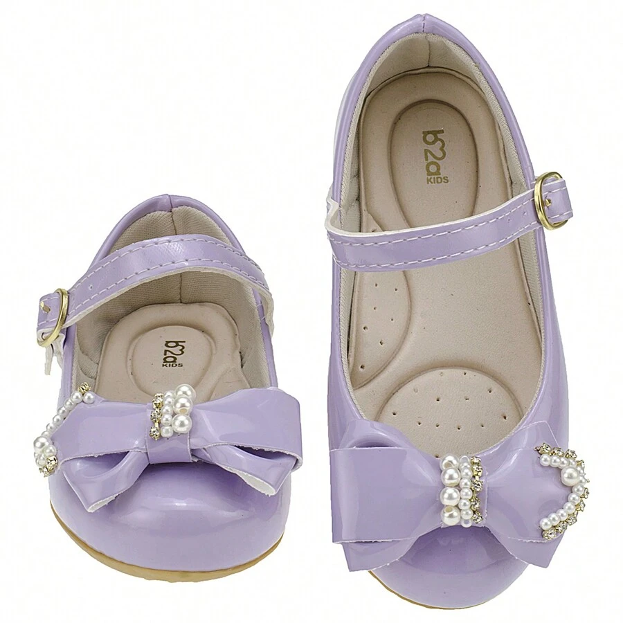 B2A Kids Girls' Pearl Bow Party Shoes Delicate Patent Leather Shiny Comfortable Promotion 2026 - 紫色 - 查看 1