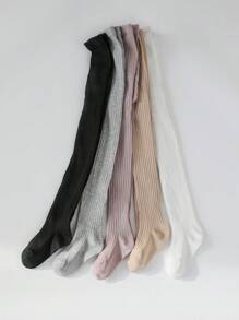 5 件装女童纯色竖条纹紧身裤，适合秋冬季 - 彩色 - 查看 5