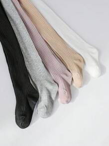 5 件装女童纯色竖条纹紧身裤，适合秋冬季 - 彩色 - 查看 6