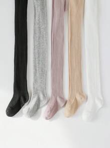 5 件装女童纯色竖条纹紧身裤，适合秋冬季 - 彩色 - 查看 4