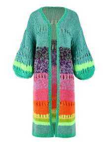 Abrigo colorido bohemio tejido a mano de lujo con mangas campana, cárdigan tipo kimono de ganchillo, tejido otoño invierno 2024