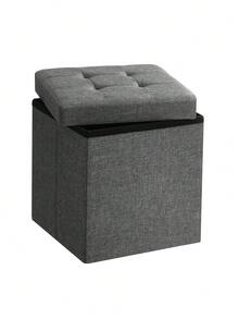 SONGMICS -Banco otomano Plegable de Almacenamiento, 30 x 30 x 30 cm, reposapiés otomano, baúl de Almacenamiento, Carga 130 kg, para Sala de Estar, Entrada, Dormitorio, Gris Oscuro - Gris Oscuro - Ver 2