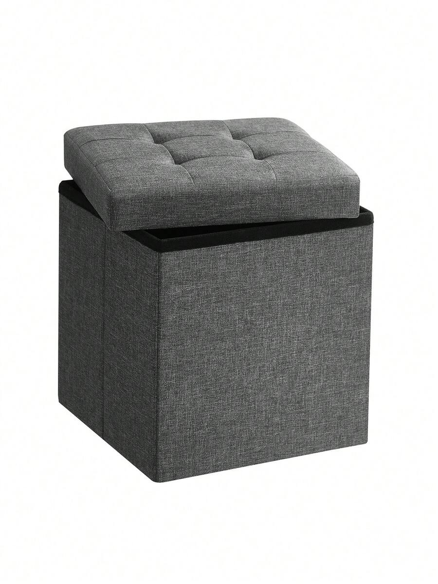 SONGMICS -Banco otomano Plegable de Almacenamiento, 30 x 30 x 30 cm, reposapiés otomano, baúl de Almacenamiento, Carga 130 kg, para Sala de Estar, Entrada, Dormitorio, Gris Oscuro