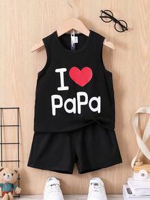 Summer Casual Simple Heart Print Sleeveless Tank Top For Young Boy - 黑色 - 查看 3