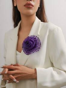 1 件手工制作法式复古超大人造花胸针，独特大花别针，别致两用玫瑰胸花胸针，适合女士日常佩戴和正式活动 - 紫色 - 查看 1