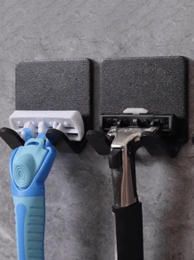 2pcs Bathroom Plastic Razor Holder, Storage Hook, Wall Men Shaving Shaver Shelf, Punch Free Razor Rack, Accessories Organization Home Bathroom Decor Fall Decor Back To School