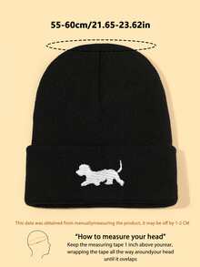 1 chiếc mũ len thêu hình chú chó dễ thương dành cho cả nam và nữ, mũ không vành phong cách hip hop, ấm áp và thoải mái, đơn giản và thời trang, thích hợp cho trang phục thường ngày mùa thu/đông - A - Xem 4