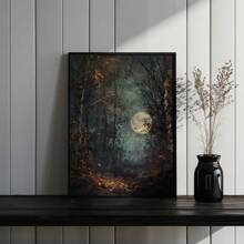 1pc Framed/Unframed Gothic Style Forest Moon Night Aesthetics Art Retro Poster Dark Academia Moody Vintage Painting Canvas Print Wall Picture Ideal Gift For Dorm,Apartment,Living Room,Bedroom,Home Decoration - Multicolor - View 4