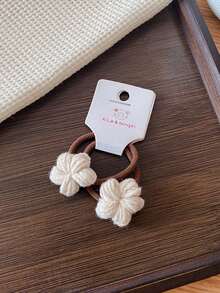 2 件装棕色巧克力花心镂空蝴蝶结针织发带马尾辫夹，适合儿童，秋冬季 - 花朵愛心鏤空蝴蝶結髮圈 - 查看 9