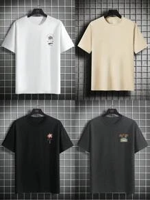 4pcs/Set Men's Summer Casual Palm Tree Print T-Shirts - Multicolor - View 3
