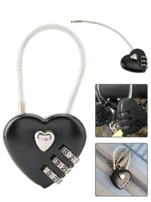 1 pièce Cadenas combiné en forme de cœur, en alliage de zinc, cadenas de couple avec mot de passe, convient pour sac de gym, bagage, valise - Multicolore - Voir 7