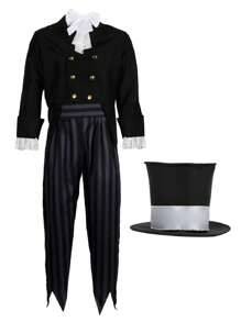 I LOVE FANCY DRESS Mens Corpse Groom Costume Fancy Dress Party Halloween Set Mens Halloween Fancy Dress Costume Zombie Wedding Suit Black Jacket, Trousers, Hat And Neck-Tie - Costume only - View 1