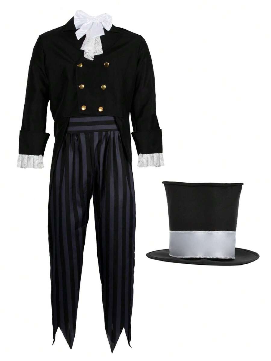 I LOVE FANCY DRESS Mens Corpse Groom Costume Fancy Dress Party Halloween Set Mens Halloween Fancy Dress Costume Zombie Wedding Suit Black Jacket, Trousers, Hat And Neck-Tie - Costume only - View 1