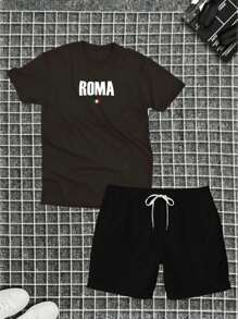 Roma Set Cotton T-Shirt + Tactel Shorts For Men Adult - 鏽棕色 - 查看 1