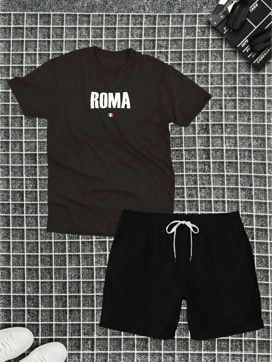 Roma Set Cotton T-Shirt + Tactel Shorts For Men Adult - 鏽棕色 - 查看 1