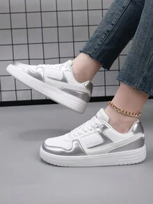 男士轻便运动鞋舒适低帮休闲鞋系带鞋休闲运动鞋小厚底增高鞋百搭明星鞋 - 銀色 - 查看 4