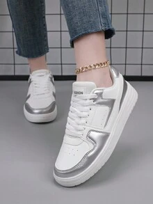 男士轻便运动鞋舒适低帮休闲鞋系带鞋休闲运动鞋小厚底增高鞋百搭明星鞋 - 銀色 - 查看 6