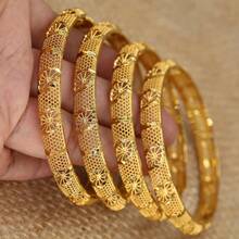 Set de 4 pulseras bañadas en oro de 24K estilo Dubái para mujer, pulseras de novia de moda para boda, regalo de joyería