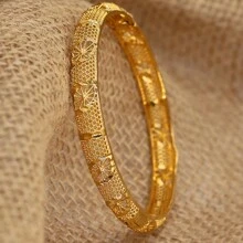 Set de 4 pulseras bañadas en oro de 24K estilo Dubái para mujer, pulseras de novia de moda para boda, regalo de joyería