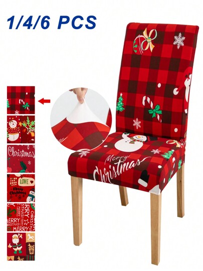 1/4/6 peças de capas de cadeira elásticas removíveis com estampa de boneco de neve e papai noel, decoração de cadeira para festa de Natal