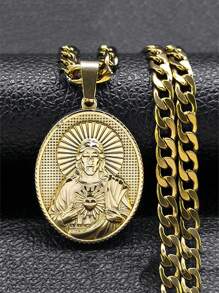 圣心耶稣天主教项链，男女皆宜，不锈钢金银吊坠项链，时尚配饰，情侣礼物