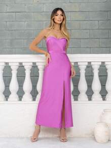 Long Strapless Dress With Slit Mesh Prd - 粉色 - 查看 1