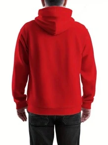 男士红色新颖数码印花袋口袋套头连帽衫运动衫，休闲宽松时尚连帽上衣 - 紅色 - 查看 5