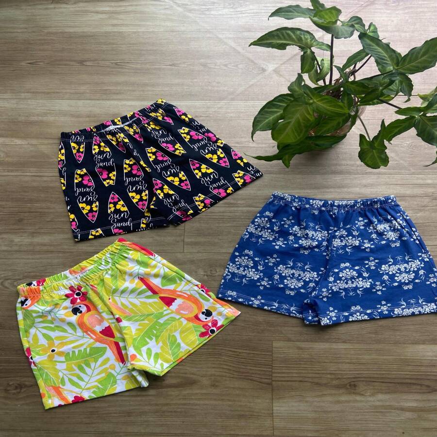 Combo Kit Girls' Cotton Printed Shorts - 彩色 - 查看 1
