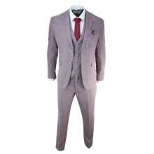 Mens 3 Piece Blush Pink Linen Summer Spring Classic Suit - Pink - View 2